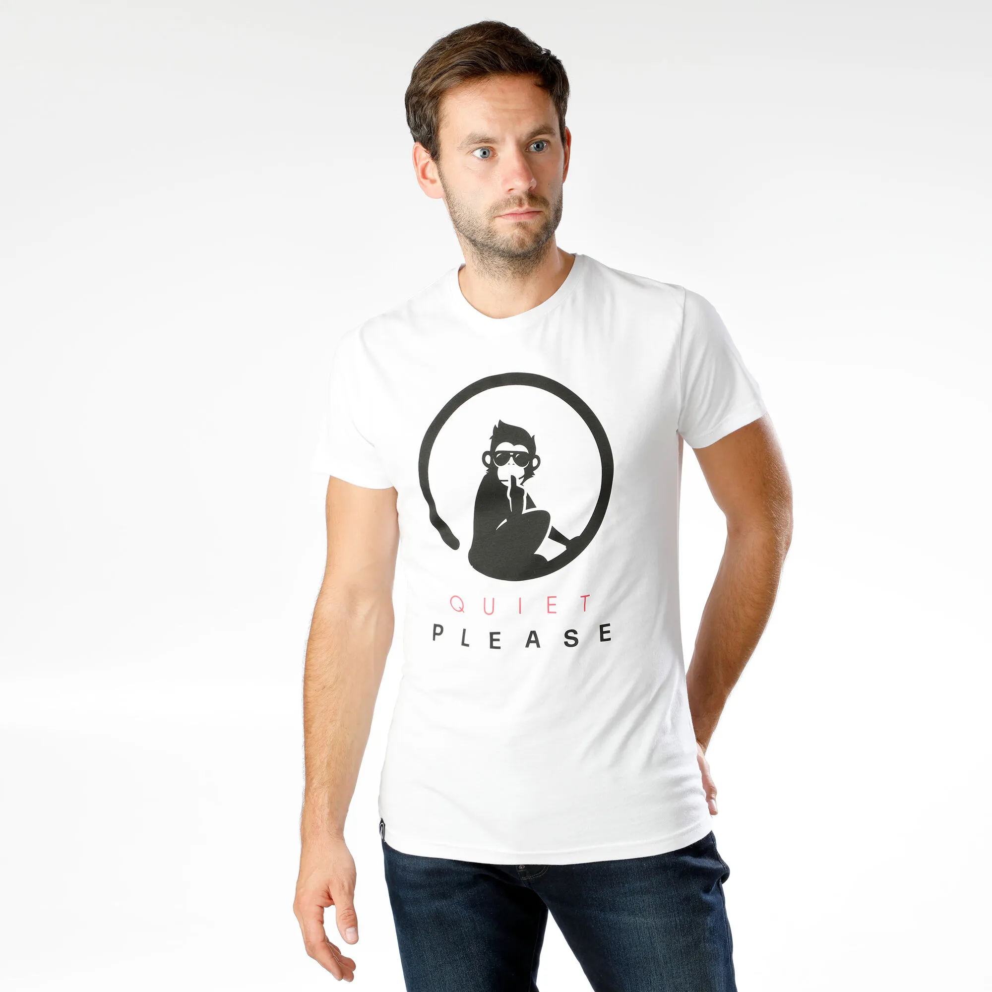 Quiet Please Advantage Logo Maglietta Uomini - Bianco, Nero - immagine 2