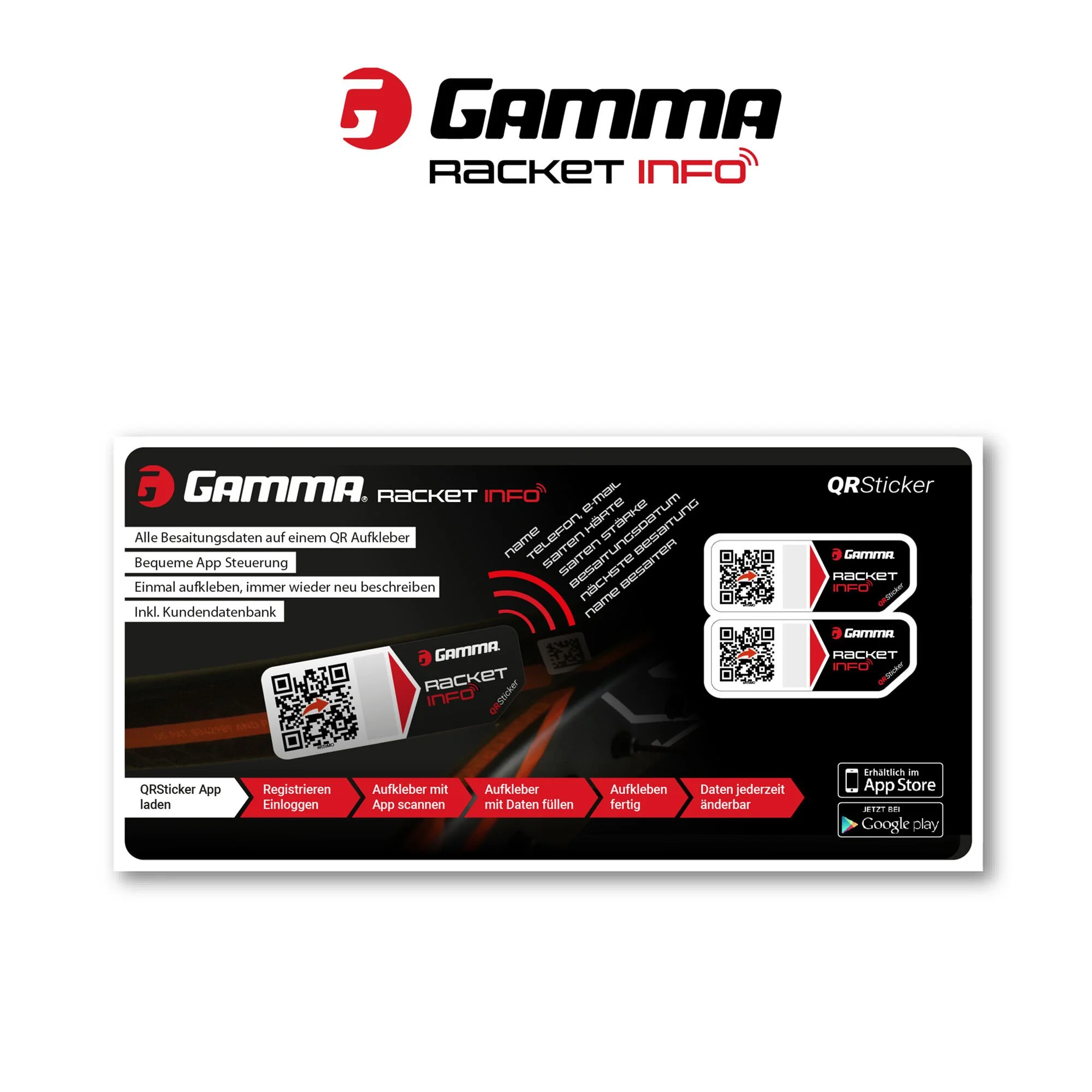 Gamma Racket Info - QR Sticker Incollare Gli Adesivi Confezione Da 2 - Nero