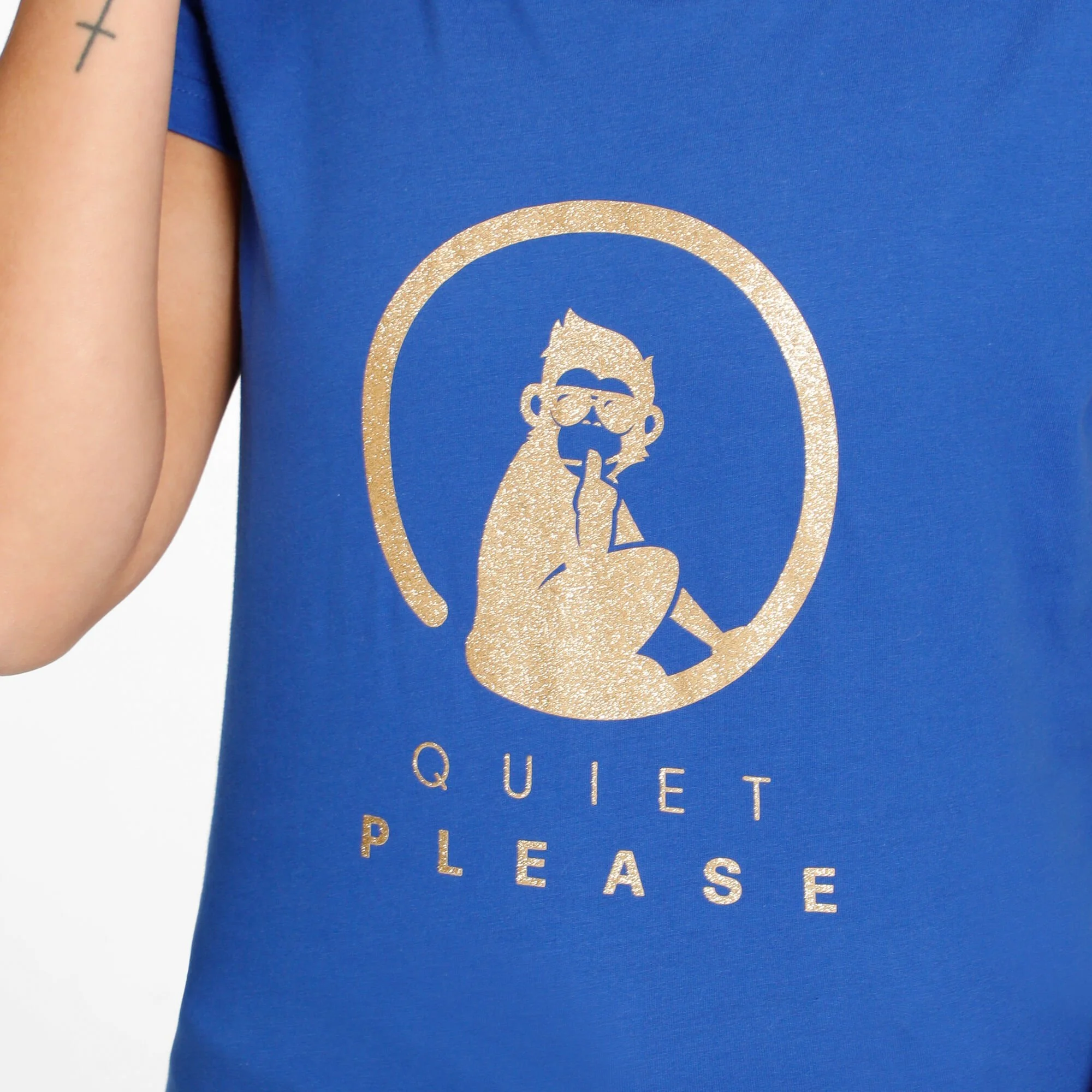 Quiet Please Retro Logo Maglietta Donna - Blu, Oro - immagine 5
