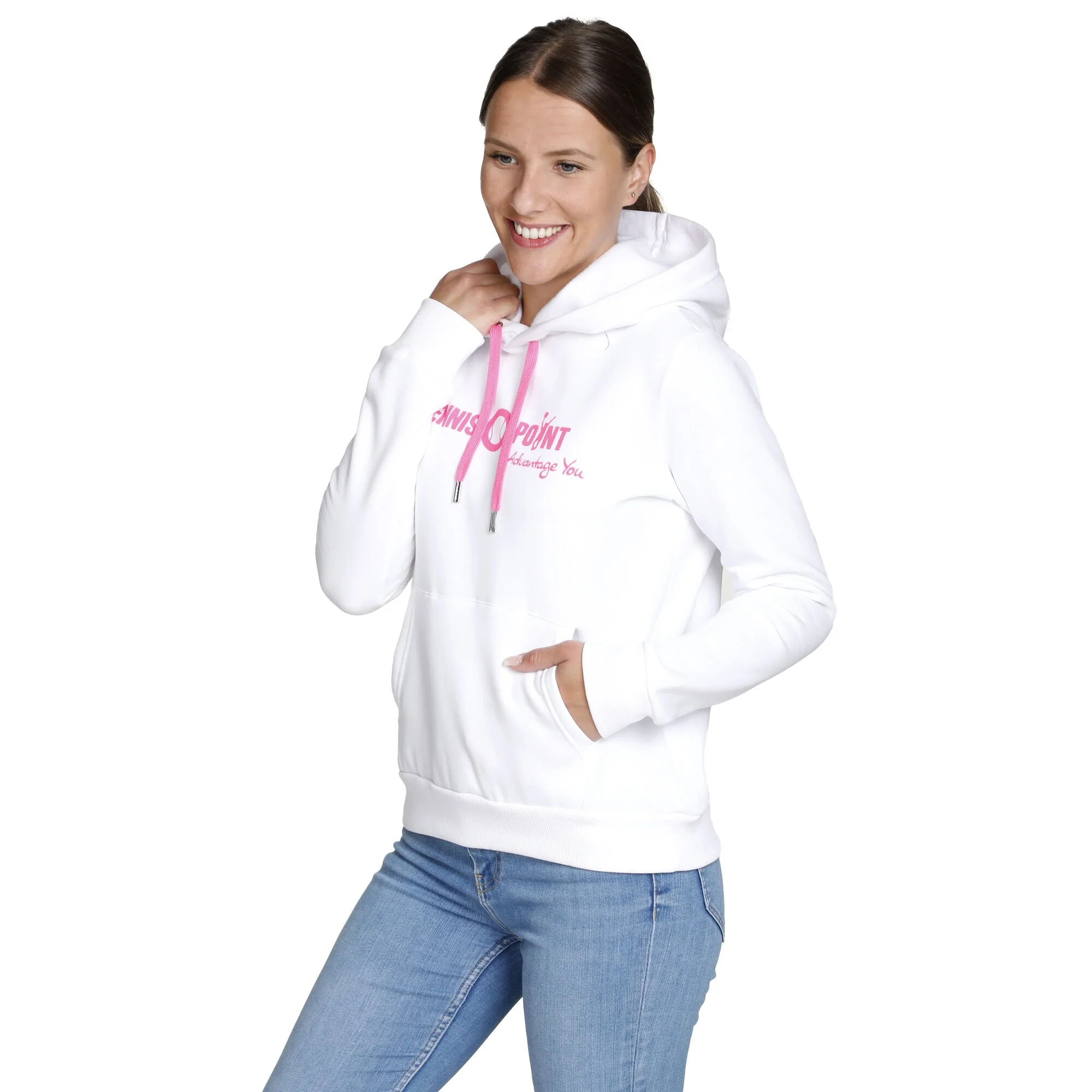 Tennis-Point Logo Felpa Con Cappuccio Donna - Bianco, Rosa - immagine 3