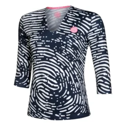 BIDI BADU Fingerprint Printed Manica Lunga Donna - Blu Scuro, Bianco