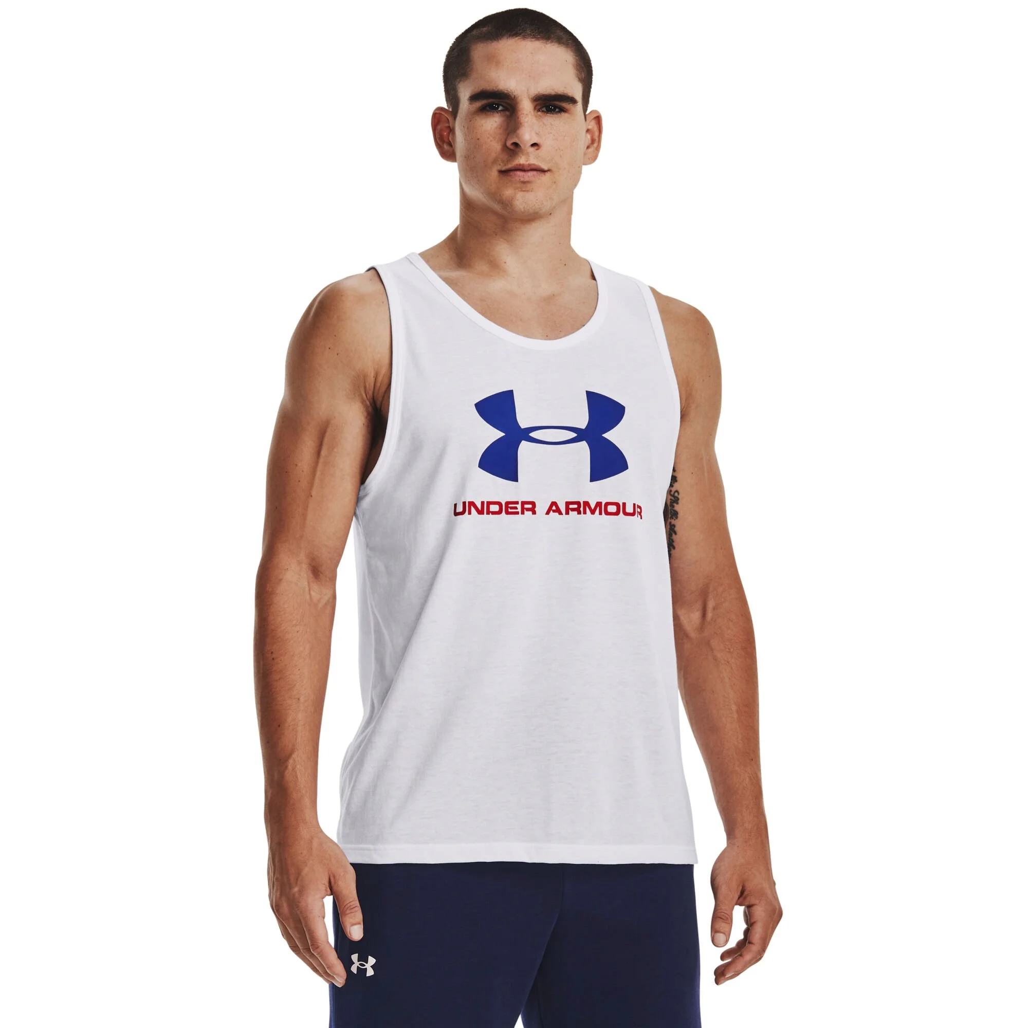 Under Armour Sportstyle Logo Graphic Canottiera Uomini - Bianco, Blu - immagine 3