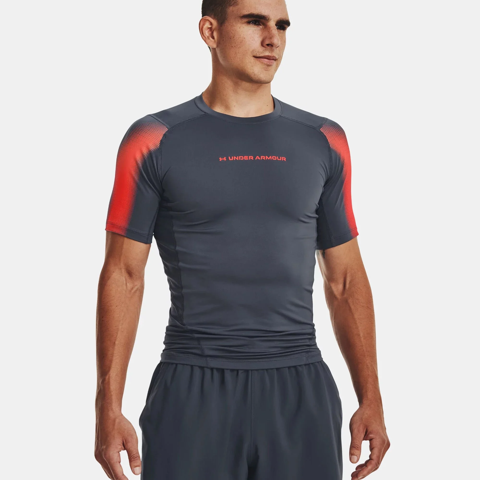 Under Armour Heatgear Novelty Maglietta Uomini - Grigio Scuro, Arancione - immagine 2