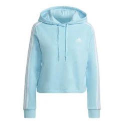 ADIDAS 3 Stripes French Terry Cropped Felpa Con Cappuccio Donna - Blu Chiaro