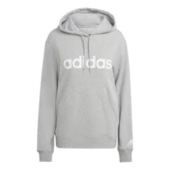 ADIDAS Essentials Linear Felpa Con Cappuccio Donna - Grigio Chiaro, Bianco