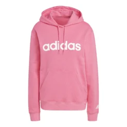 ADIDAS Essentials Linear Felpa Con Cappuccio Donna - Rosa, Bianco
