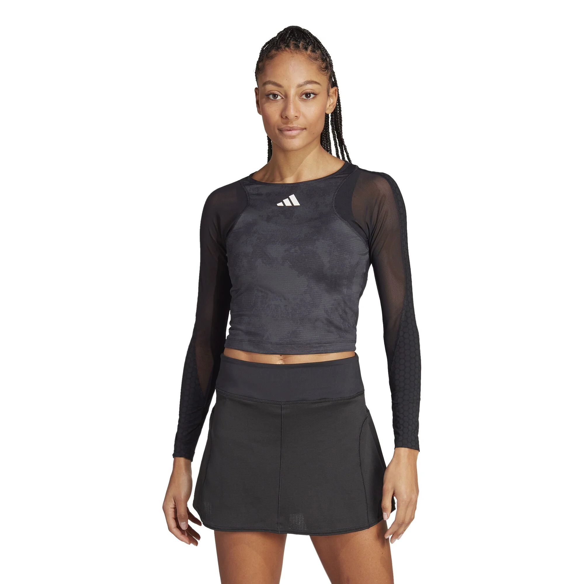 ADIDAS Paris Crop Manica Lunga Donna - Grigio Scuro, Nero - immagine 2