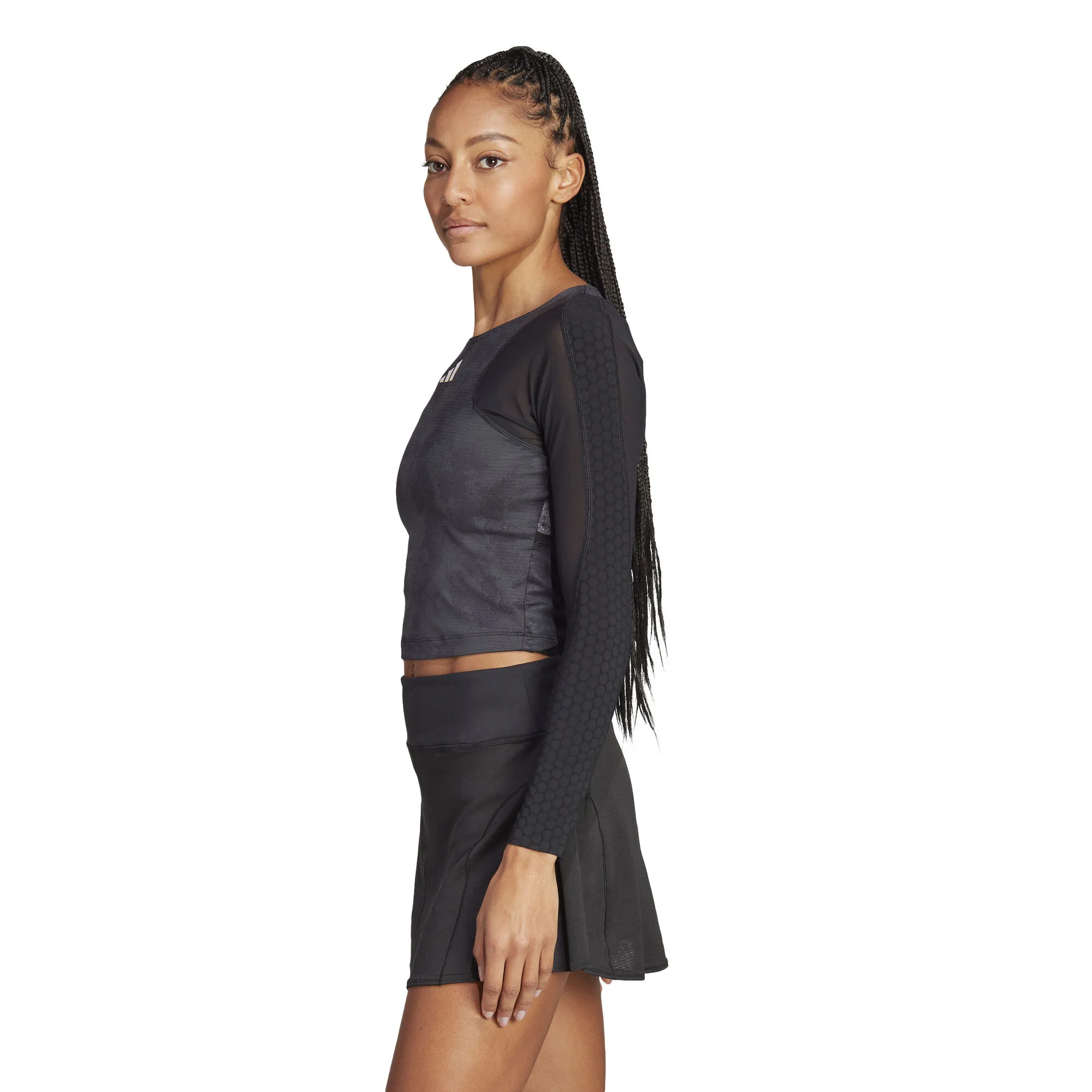 ADIDAS Paris Crop Manica Lunga Donna - Grigio Scuro, Nero - immagine 4