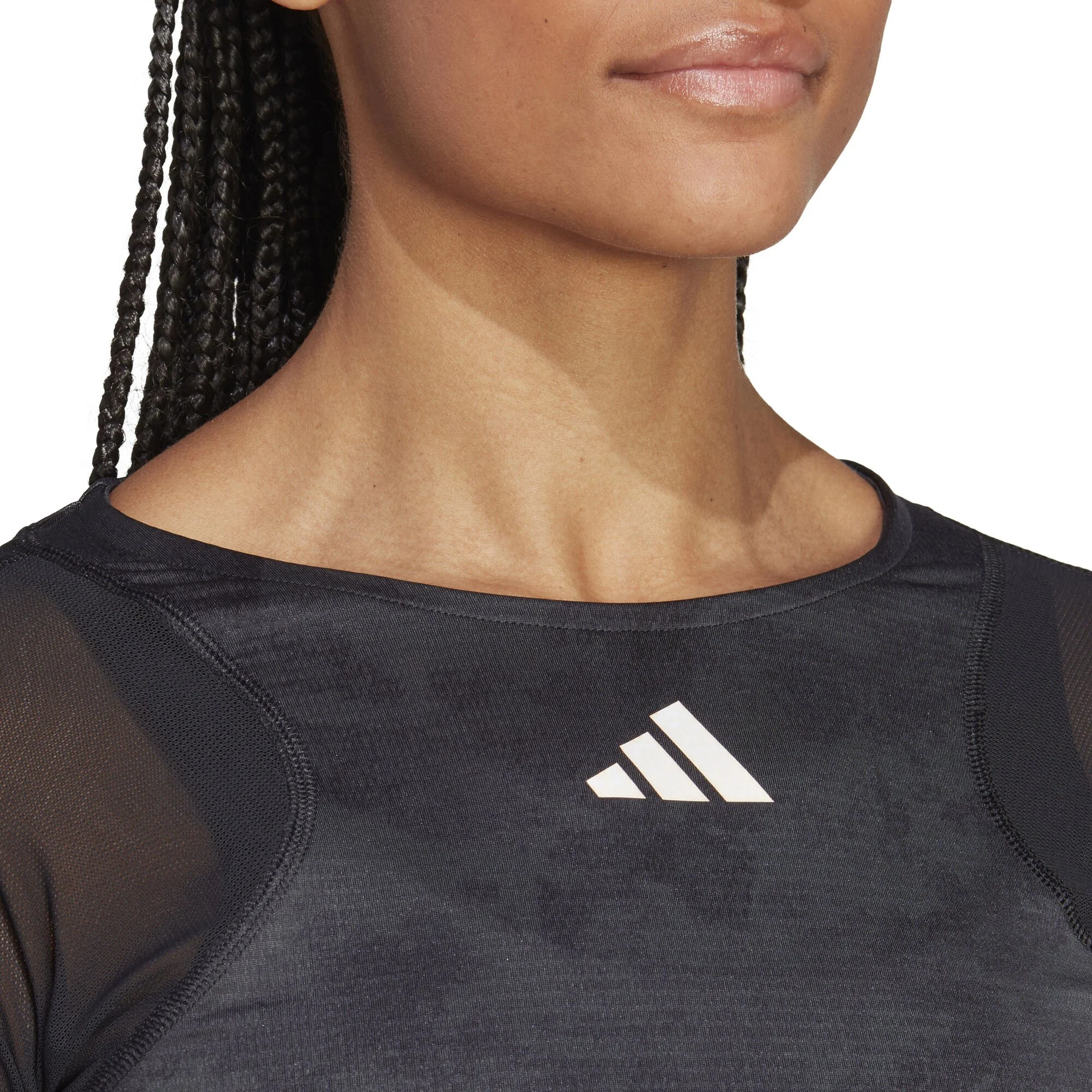 ADIDAS Paris Crop Manica Lunga Donna - Grigio Scuro, Nero - immagine 5