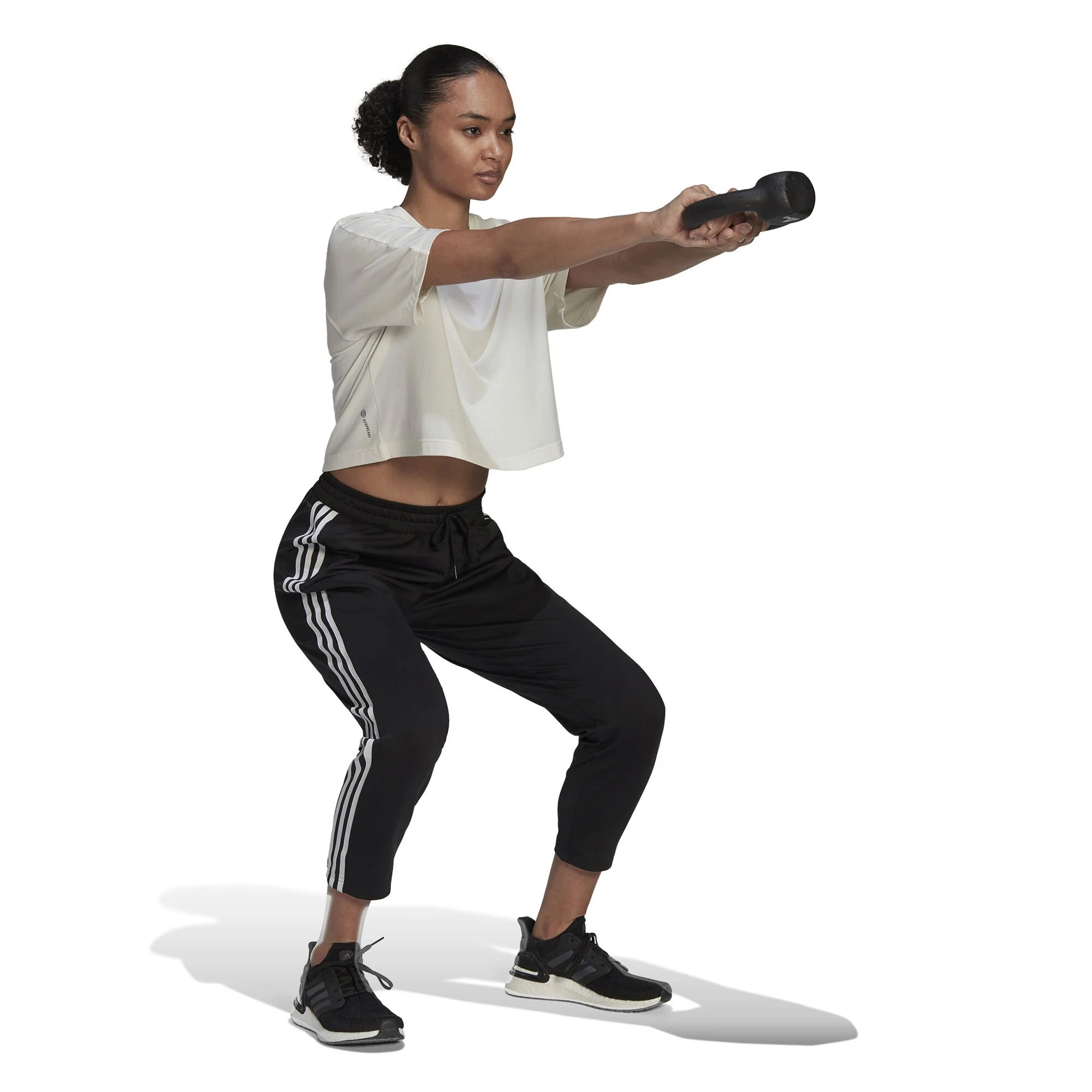 ADIDAS AEROREADY Made4Training Knit 3-Stripes Tapered Pantalone Da Allenamento Donna - Nero, Bianco - immagine 4