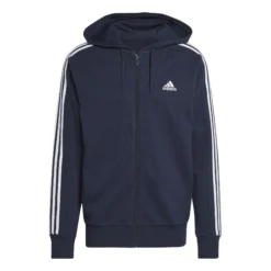 ADIDAS Essentials French Terry 3-Stripes Full-Zip Felpa Uomini - Blu Scuro, Bianco