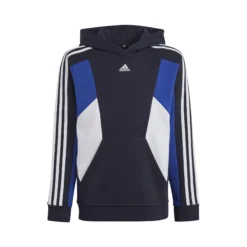 ADIDAS Colorblock 3-Stripes Felpa Con Cappuccio Ragazzi - Blu Scuro, Bianco